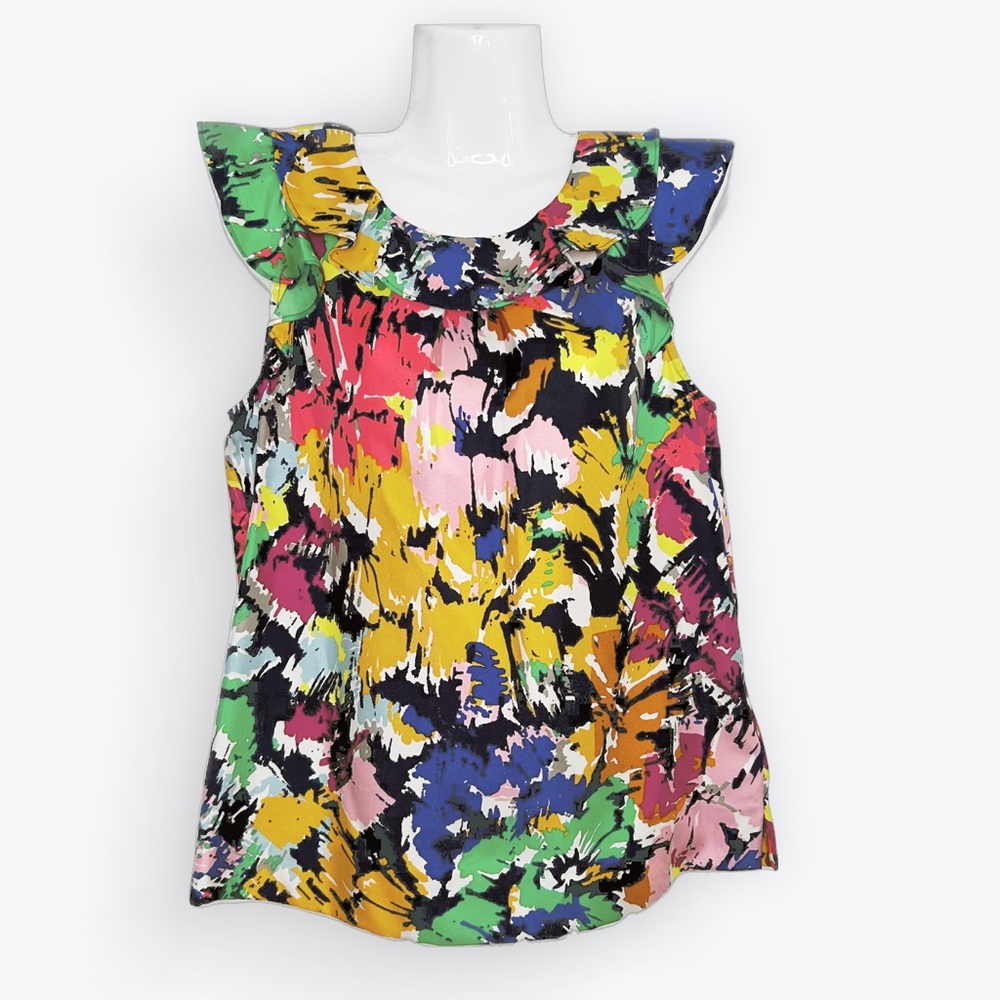 J. Crew Abstract Print Multicolor Ruffle Silk Top